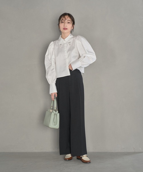 VIS（ビス）の「【防シワ・洗える】パウダリーツイルストレートパンツ（スラックス・レディース・チャコールグレー/ブラック/ピンク・L/M/S）」の12枚目の写真