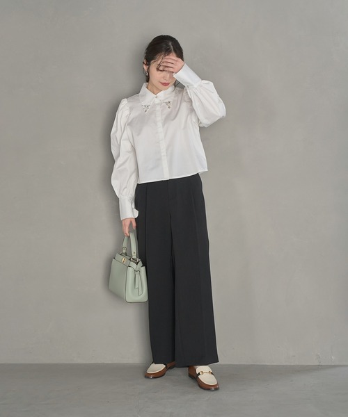 VIS（ビス）の「【防シワ・洗える】パウダリーツイルストレートパンツ（スラックス・レディース・チャコールグレー/ブラック/ピンク・L/M/S）」の13枚目の写真