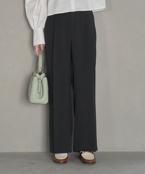 VIS（ビス）の「【防シワ・洗える】パウダリーツイルストレートパンツ（スラックス・レディース・チャコールグレー/ブラック/ピンク・L/M/S）」の14枚目の写真