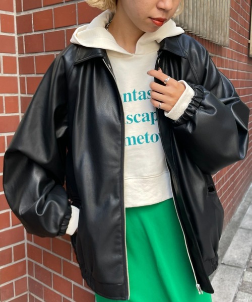 CIAOPANIC（チャオパニック）の「【リバイバル】オーバーサイズフェイクレザージャケット（ブルゾン・レディース・ブラウン/ブラック・MEDIUM/LARGE）」の11枚目の写真