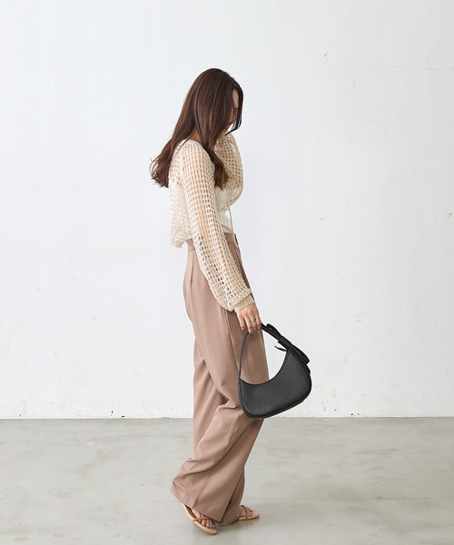 Shelly island（シェリーアイランド）の「メッシュショートカーディガン（ニット/セーター・レディース・ブラック/オフホワイト・FREE）」の13枚目の写真