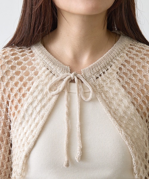 Shelly island（シェリーアイランド）の「メッシュショートカーディガン（ニット/セーター・レディース・ブラック/オフホワイト・FREE）」の3枚目の写真