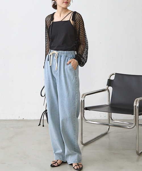 Shelly island（シェリーアイランド）の「メッシュショートカーディガン（ニット/セーター・レディース・ブラック/オフホワイト・FREE）」の11枚目の写真