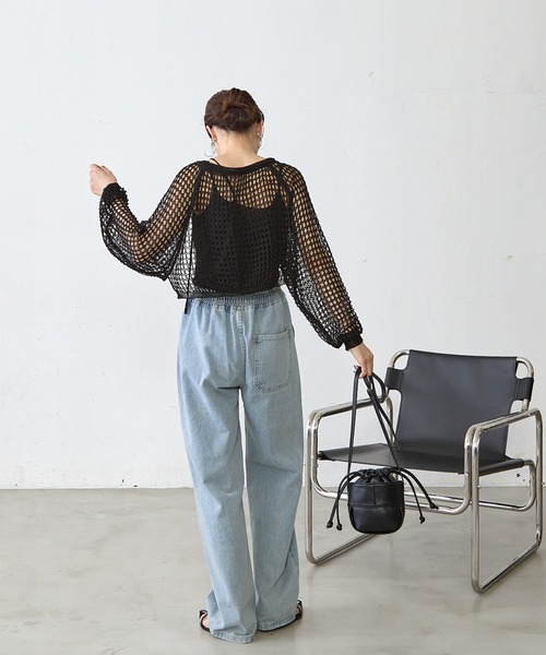 Shelly island（シェリーアイランド）の「メッシュショートカーディガン（ニット/セーター・レディース・ブラック/オフホワイト・FREE）」の17枚目の写真