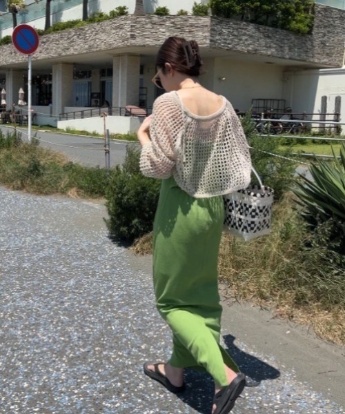 Shelly island（シェリーアイランド）の「メッシュショートカーディガン（ニット/セーター・レディース・ブラック/オフホワイト・FREE）」の22枚目の写真