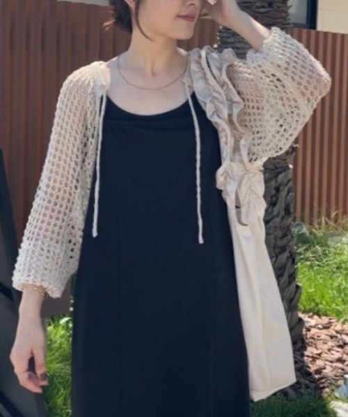 Shelly island（シェリーアイランド）の「メッシュショートカーディガン（ニット/セーター・レディース・ブラック/オフホワイト・FREE）」の5枚目の写真