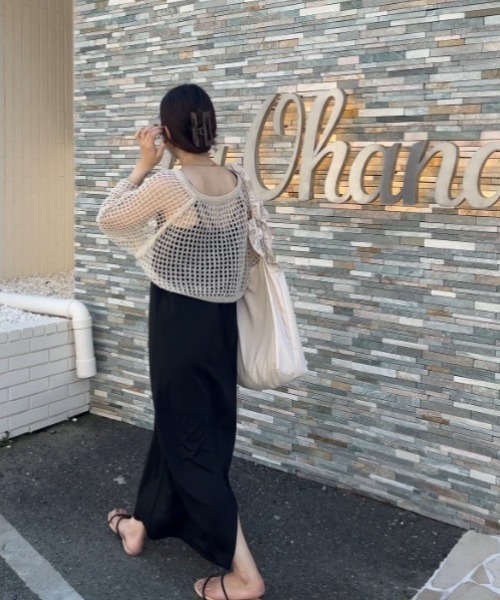 Shelly island（シェリーアイランド）の「メッシュショートカーディガン（ニット/セーター・レディース・ブラック/オフホワイト・FREE）」の8枚目の写真