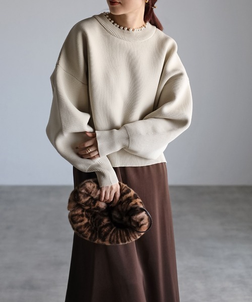 セール】パールラウンドネックダイバーニット（ニット/セーター