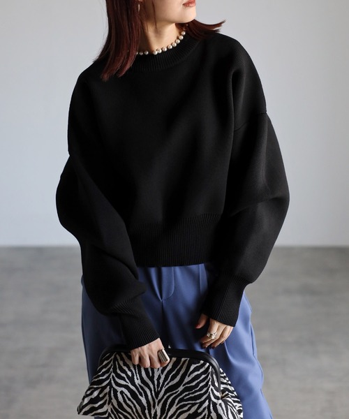 セール】パールラウンドネックダイバーニット（ニット/セーター