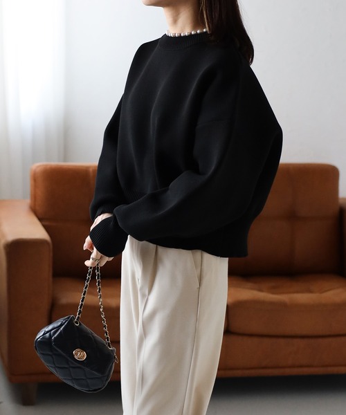 セール】パールラウンドネックダイバーニット（ニット/セーター