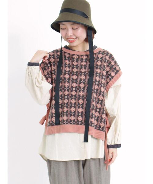 Samansa Mos2（サマンサ モスモス）の「モチーフ柄ジャカードニットベスト（ベスト・レディース・ピンク/ブラウン/チャコールグレー・F）」の21枚目の写真
