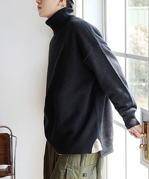 WESTBOY(ウエストボーイ)の「ルーズシルエットタートルネックセーター WO23W2TP02【WB ORIGINALS】(ニット/セーター・メンズ・グレー/グリーン/ブラック・M/L/XL)」の4枚目の写真