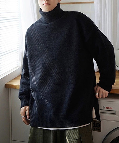WESTBOY(ウエストボーイ)の「ルーズシルエットタートルネックセーター WO23W2TP02【WB ORIGINALS】(ニット/セーター・メンズ・グレー/グリーン/ブラック・M/L/XL)」の5枚目の写真