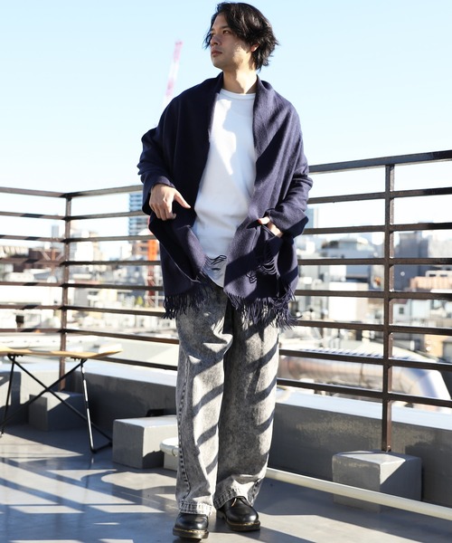 ８(eight)（エイト）の「ポケット付き無地ポンチョ（ポンチョ・メンズ・チャコールグレー/ベージュ/ネイビー/レッド/ワイン/ブラック・FREE）」の20枚目の写真