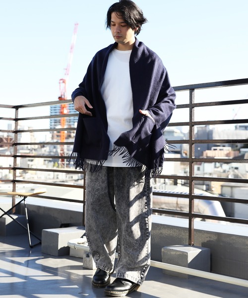 ８(eight)（エイト）の「ポケット付き無地ポンチョ（ポンチョ・メンズ・チャコールグレー/ベージュ/ネイビー/レッド/ワイン/ブラック・FREE）」の22枚目の写真