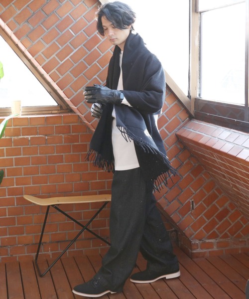 ８(eight)（エイト）の「ポケット付き無地ポンチョ（ポンチョ・メンズ・チャコールグレー/ベージュ/ネイビー/レッド/ワイン/ブラック・FREE）」の8枚目の写真