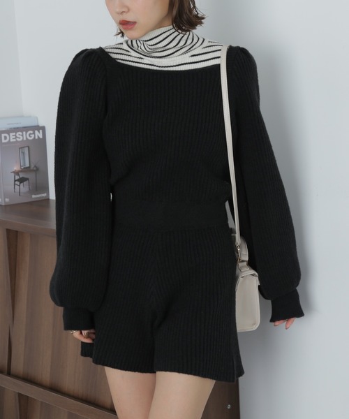 FREE'S MART（フリーズマート）の「スクエアネックリブニットロンパース（ワンピース・レディース・ブラック/モカ/オフホワイト・MEDIUM/SMALL）」の4枚目の写真