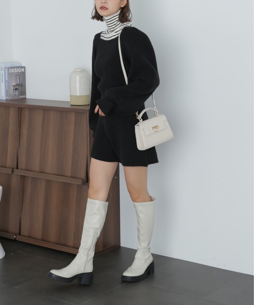 FREE'S MART（フリーズマート）の「スクエアネックリブニットロンパース（ワンピース・レディース・ブラック/モカ/オフホワイト・MEDIUM/SMALL）」の7枚目の写真