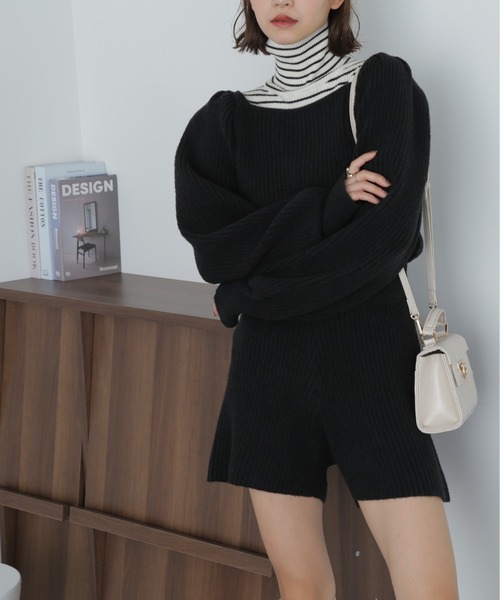 FREE'S MART（フリーズマート）の「スクエアネックリブニットロンパース（ワンピース・レディース・ブラック/モカ/オフホワイト・MEDIUM/SMALL）」の9枚目の写真