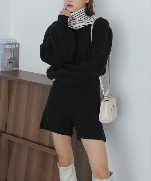 FREE'S MART（フリーズマート）の「スクエアネックリブニットロンパース（ワンピース・レディース・ブラック/モカ/オフホワイト・MEDIUM/SMALL）」の10枚目の写真