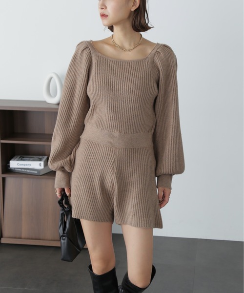 FREE'S MART（フリーズマート）の「スクエアネックリブニットロンパース（ワンピース・レディース・ブラック/モカ/オフホワイト・MEDIUM/SMALL）」の11枚目の写真