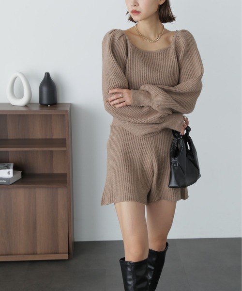 FREE'S MART（フリーズマート）の「スクエアネックリブニットロンパース（ワンピース・レディース・ブラック/モカ/オフホワイト・MEDIUM/SMALL）」の13枚目の写真