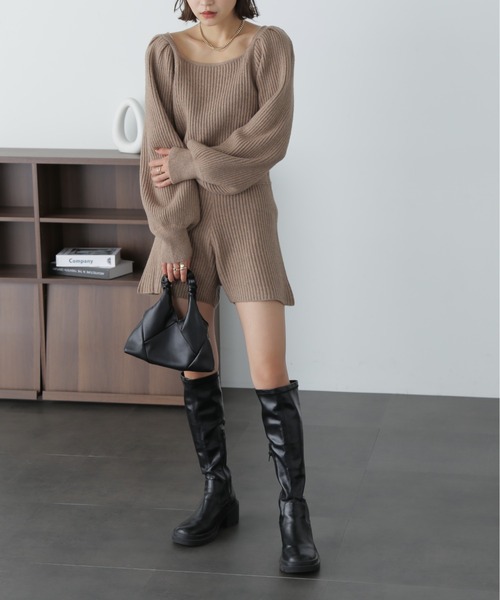 FREE'S MART（フリーズマート）の「スクエアネックリブニットロンパース（ワンピース・レディース・ブラック/モカ/オフホワイト・MEDIUM/SMALL）」の17枚目の写真