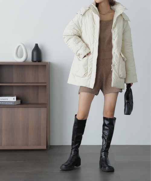 FREE'S MART（フリーズマート）の「スクエアネックリブニットロンパース（ワンピース・レディース・ブラック/モカ/オフホワイト・MEDIUM/SMALL）」の22枚目の写真