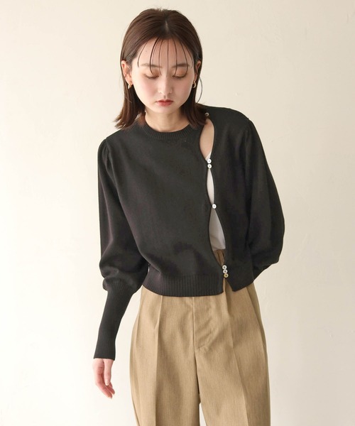CLEIO（クレイオ）の「【CLEIO】ランダム開きニットカーディガン/RANDOM TEAR-OPENING KNIT CARDIGAN/986-11621（ニット/セーター・レディース・アイボリー/ブラック/グリーン系その他・FREE）」の2枚目の写真