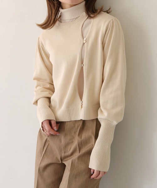CLEIO（クレイオ）の「【CLEIO】ランダム開きニットカーディガン/RANDOM TEAR-OPENING KNIT CARDIGAN/986-11621（ニット/セーター・レディース・アイボリー/ブラック/グリーン系その他・FREE）」の4枚目の写真