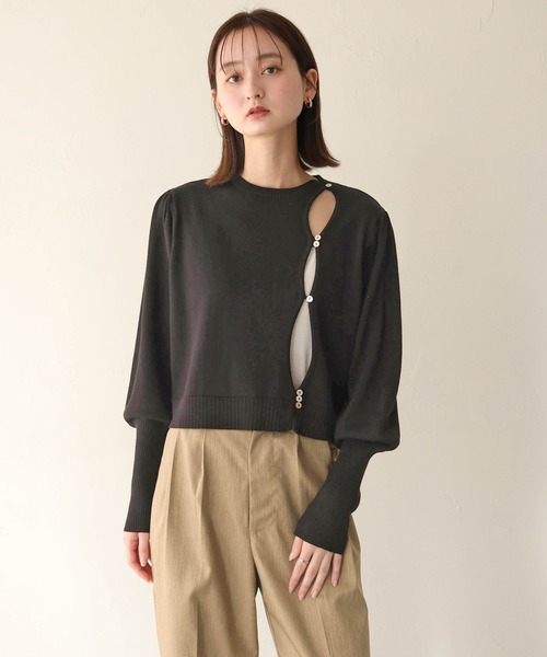 CLEIO（クレイオ）の「【CLEIO】ランダム開きニットカーディガン/RANDOM TEAR-OPENING KNIT CARDIGAN/986-11621（ニット/セーター・レディース・アイボリー/ブラック/グリーン系その他・FREE）」の7枚目の写真