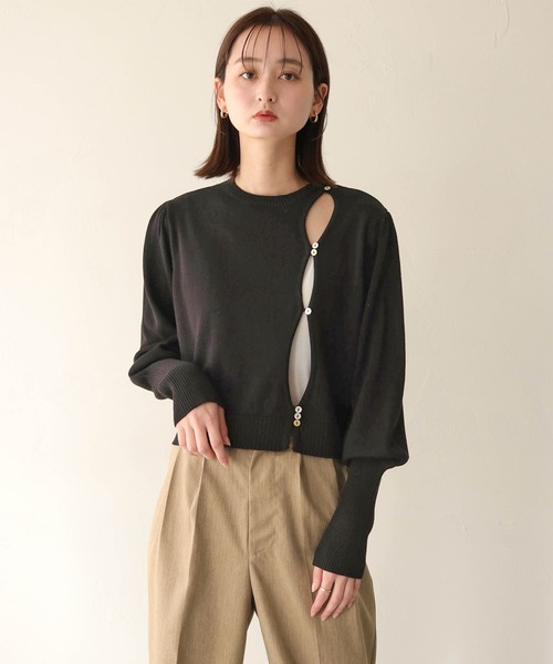 CLEIO（クレイオ）の「【CLEIO】ランダム開きニットカーディガン/RANDOM TEAR-OPENING KNIT CARDIGAN/986-11621（ニット/セーター・レディース・アイボリー/ブラック/グリーン系その他・FREE）」の8枚目の写真