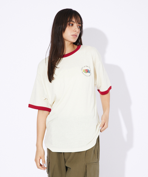 FRUIT OF THE LOOM（フルーツオブザルーム）の「【FRUIT OF THE LOOM】リンガー クルーネック ショートスリーブ Tシャツ（Tシャツ/カットソー・メンズ・パープル/グレー/サックスブルー/グリーン/アイボリー/ホワイト系その他・M/L/XL）」の3枚目の写真