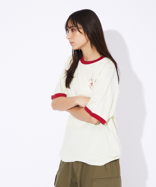 FRUIT OF THE LOOM（フルーツオブザルーム）の「【FRUIT OF THE LOOM】リンガー クルーネック ショートスリーブ Tシャツ（Tシャツ/カットソー・メンズ・パープル/グレー/サックスブルー/グリーン/アイボリー/ホワイト系その他・M/L/XL）」の8枚目の写真