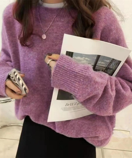 MAISON DE THERESE（メゾン ド テレーズ）の「オーバーサイズミックスカラーニットセーター（ニット/セーター・レディース・ベージュ/ライトイエロー/イエロー/ライトベージュ/ブルー/ピンク/ブラック/パープル/ネイビー/ホワイト/モカ/ワイン・FREE）」の8枚目の写真