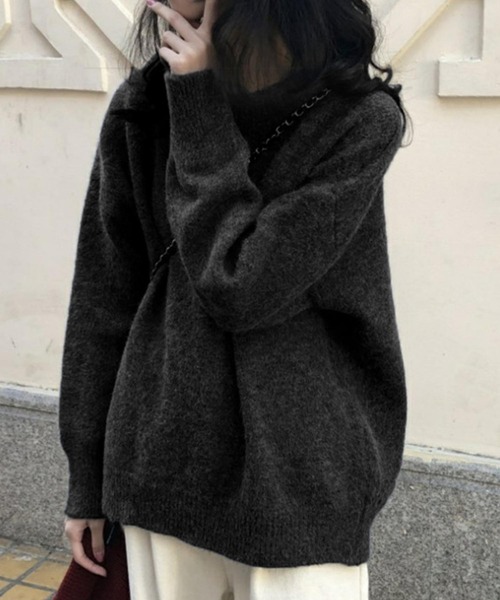 MAISON DE THERESE（メゾン ド テレーズ）の「オーバーサイズミックスカラーニットセーター（ニット/セーター・レディース・ベージュ/ライトイエロー/イエロー/ライトベージュ/ブルー/ピンク/ブラック/パープル/ネイビー/ホワイト/モカ/ワイン・FREE）」の13枚目の写真