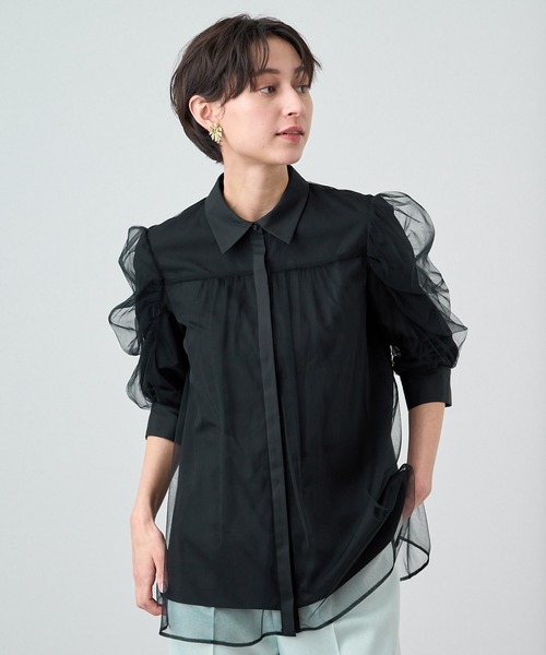 アナイ anayi スターフロッキー ブラウス 長袖 シャツ ブラック 38