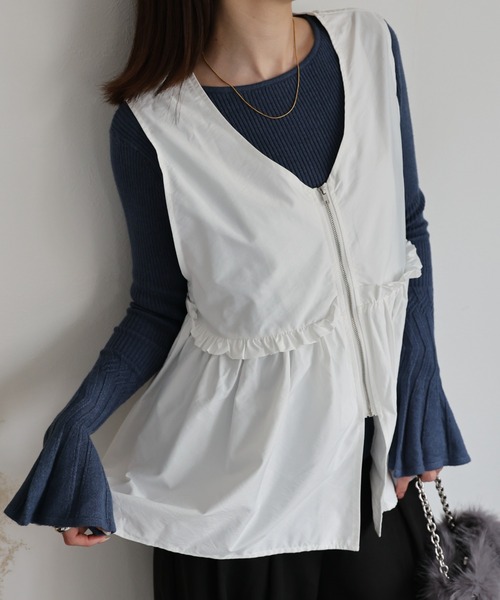 She's Closet ベスト ジレ フロントジップショート丈ラメ