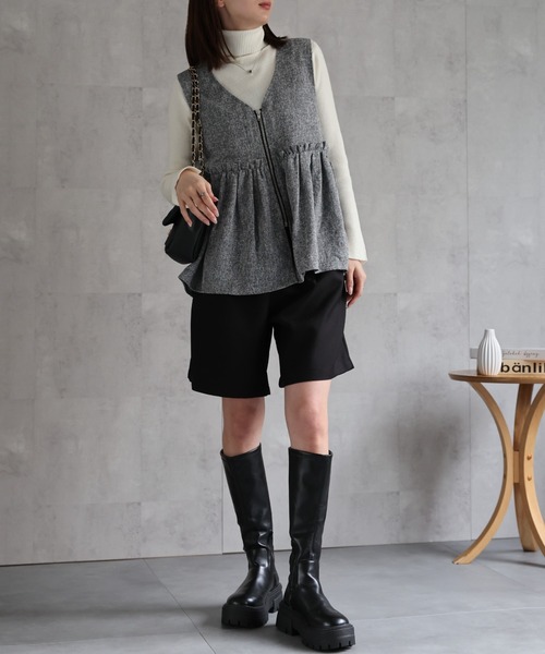 セール】フロントジップペプラムVネックベスト（ベスト