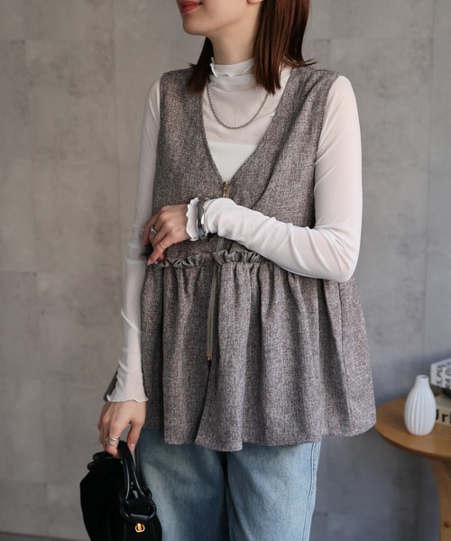 セール】フロントジップペプラムVネックベスト（ベスト