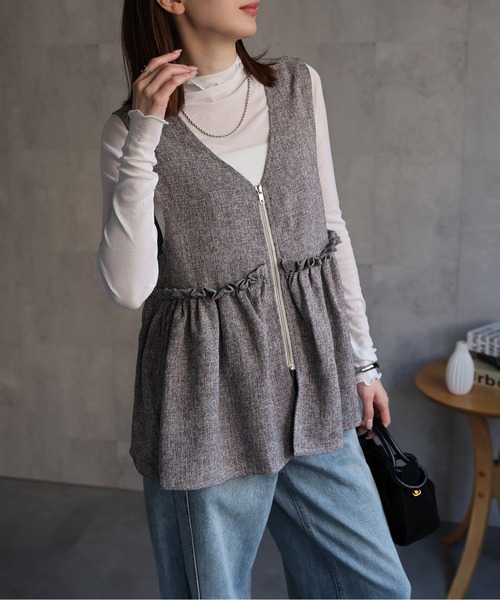 セール】フロントジップペプラムVネックベスト（ベスト