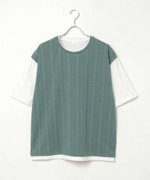 ikka（イッカ）の「5分袖フェイクベストTシャツ（Tシャツ/カットソー・メンズ・ベージュ/ネイビー/ブルー/グリーン・S/M/L/XL）」の5枚目の写真