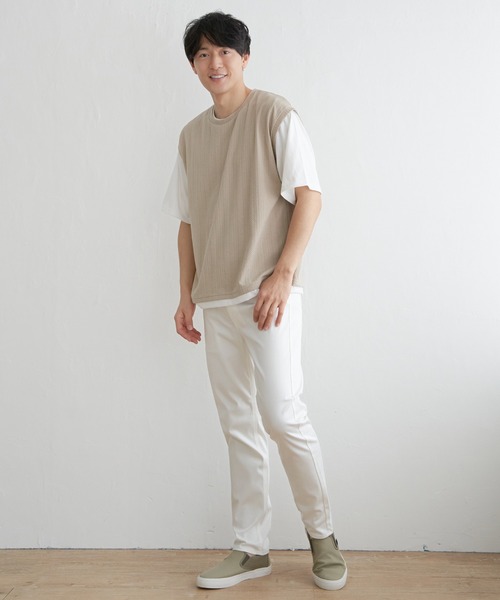 ikka（イッカ）の「5分袖フェイクベストTシャツ（Tシャツ/カットソー・メンズ・ベージュ/ネイビー/ブルー/グリーン・S/M/L/XL）」の11枚目の写真