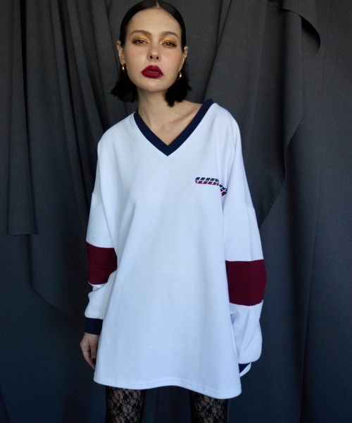 WONEM（ウォンエム）の「ロゴラインオーバーサイズトップス（Tシャツ/カットソー・レディース・グレー/ホワイト・FREE）」の10枚目の写真