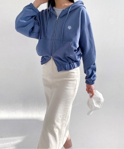muahmuah(ムーアムーア)の「A'GEM/9 × .kom 『muah muah/ムーアムーア』 LOGO STITCH 2WAY HOOD ZIPUP/2WAYジップアップパーカー(パーカー・レディース・ブラック/ブルー/グレー/イエロー・FREE)」の15枚目の写真
