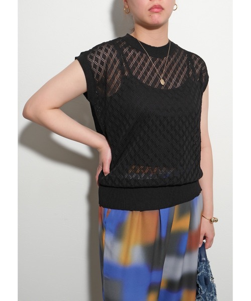 palm RICHE(ポームリシュ)の「レース編みニットTOPS(ニット/セーター・レディース・グレー/ブラック/パープル・M)」の2枚目の写真