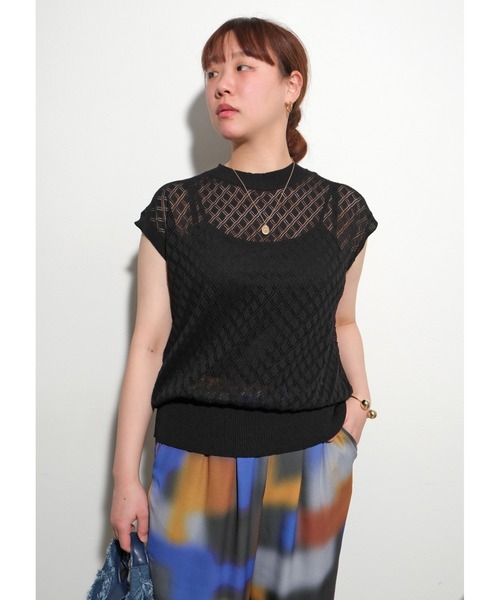 palm RICHE(ポームリシュ)の「レース編みニットTOPS(ニット/セーター・レディース・グレー/ブラック/パープル・M)」の8枚目の写真