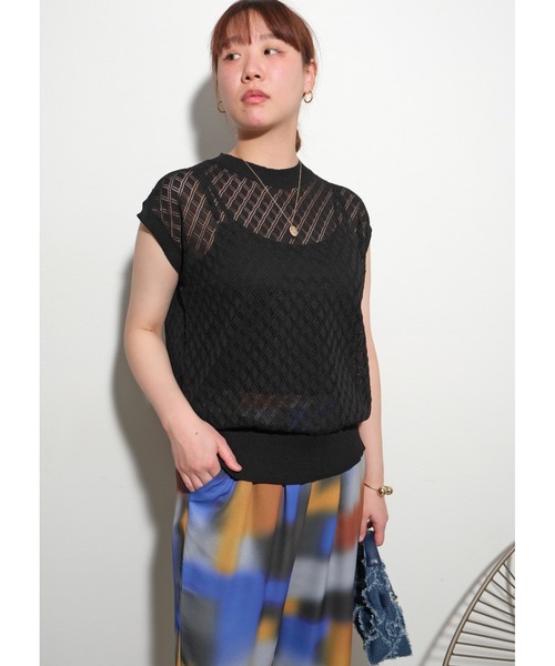 palm RICHE(ポームリシュ)の「レース編みニットTOPS(ニット/セーター・レディース・グレー/ブラック/パープル・M)」の7枚目の写真