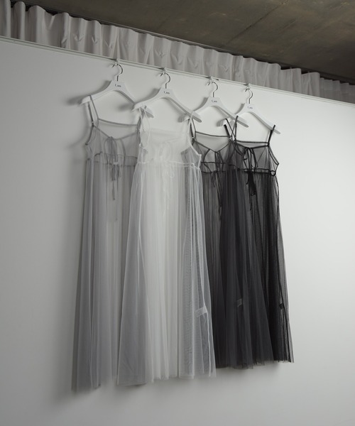I_am(アイアム)の「tulle front ribbon camisole ops / チュールフロントリボンキャミソールワンピース(ワンピース・レディース・ホワイト/チャコールグレー/ブラック/グレー・FREE)」の4枚目の写真