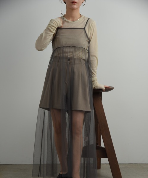 I_am(アイアム)の「tulle front ribbon camisole ops / チュールフロントリボンキャミソールワンピース(ワンピース・レディース・ホワイト/チャコールグレー/ブラック/グレー・FREE)」の12枚目の写真